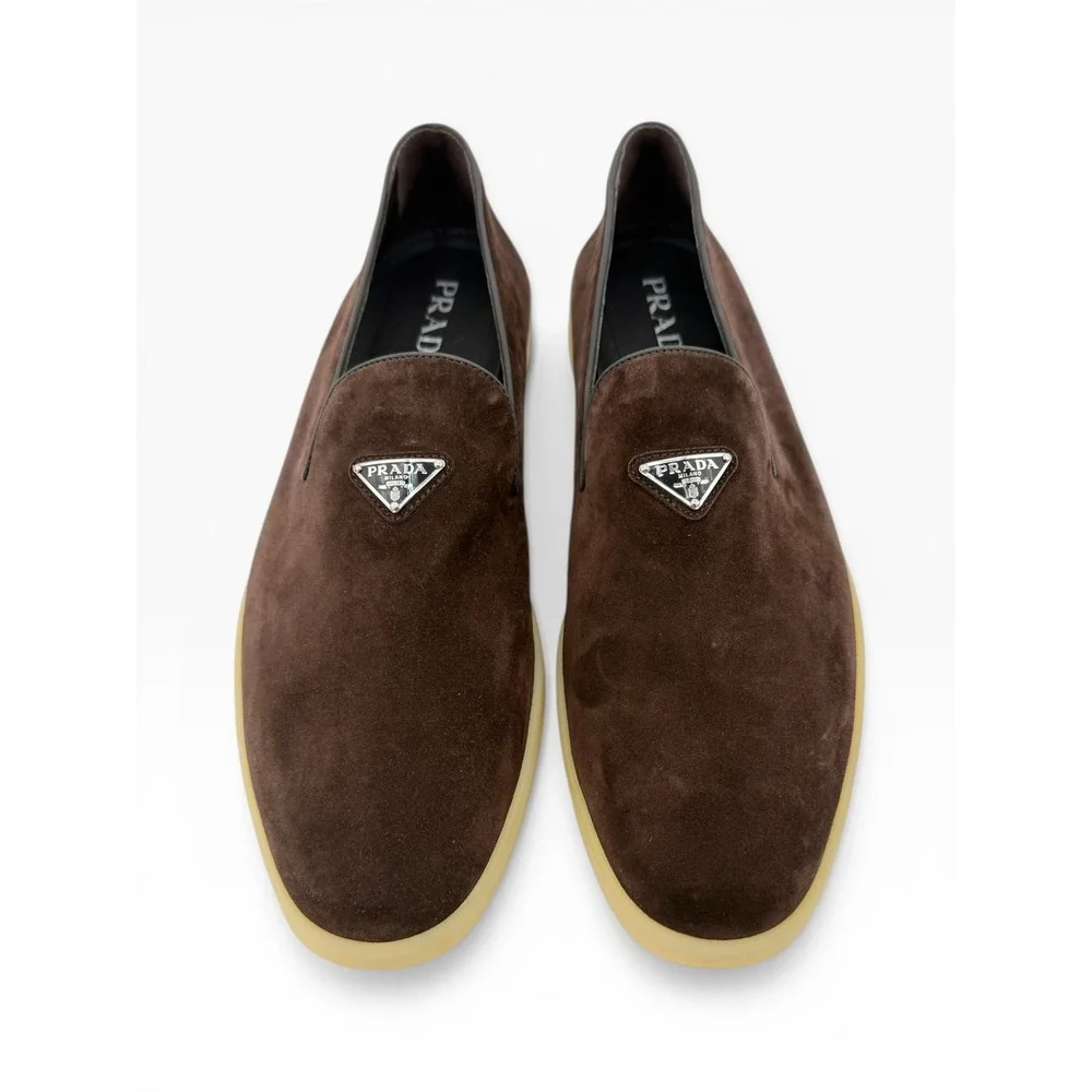 NEW Prada Men's Logo Slip-on Suede Loafers in Brown $950 - Prada Size 12 / US 13 - Picture 7 of 16